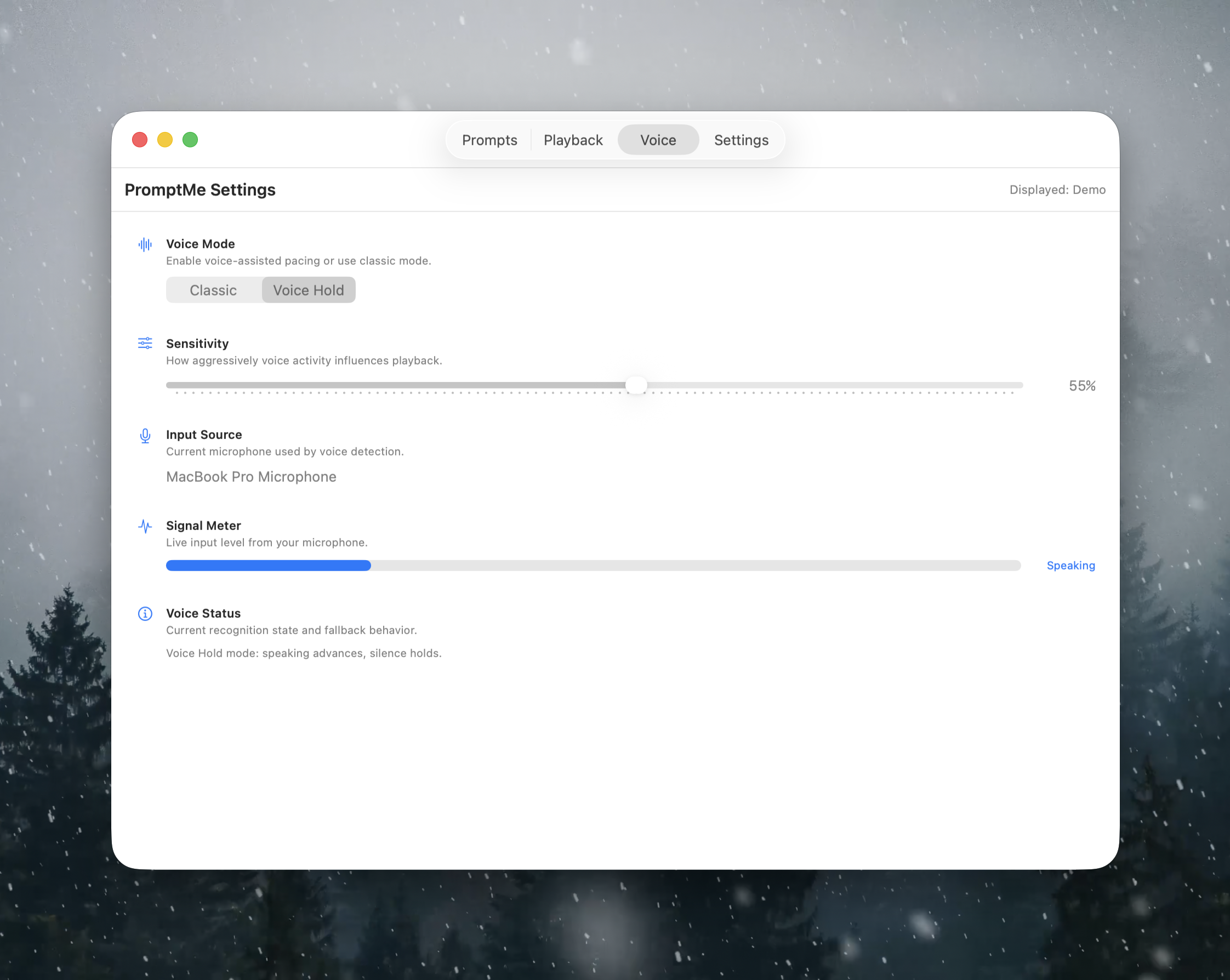 PromptMe controls and pace settings